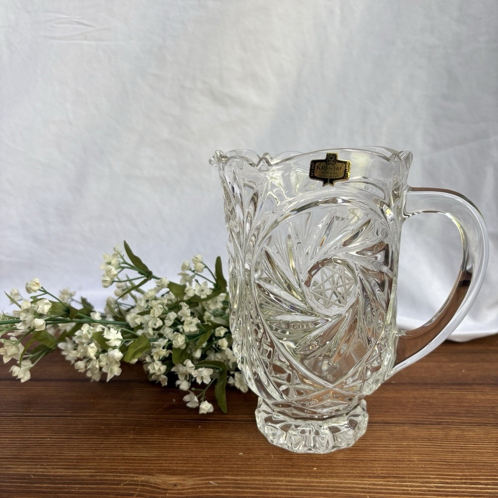 Vintage Kristal Zajecar Cut Crystal Pitcher Yugoslavia Star Pattern 24% Lead